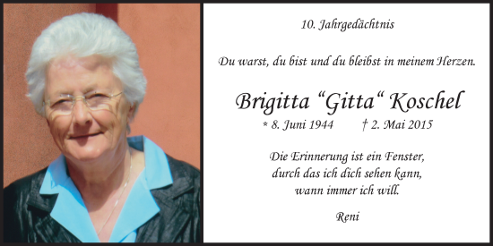 Anzeige von Brigitta Koschel von Kölner Stadt-Anzeiger / Kölnische Rundschau / Express