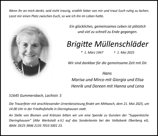 Anzeige von Brigitte Millenschläder von  Anzeigen Echo 