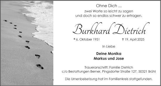 Anzeige von Burkhard Dietrich von  Schlossbote/Werbekurier 