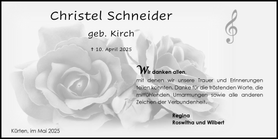 Anzeige von Christel Schneider von Kölner Stadt-Anzeiger / Kölnische Rundschau / Express