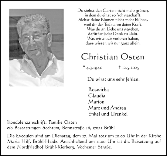 Anzeige von Christian Osten von  Schlossbote/Werbekurier 