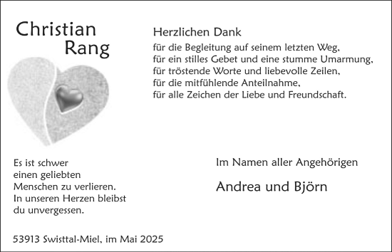 Anzeige von Christian Rang von  Schaufenster/Blickpunkt 
