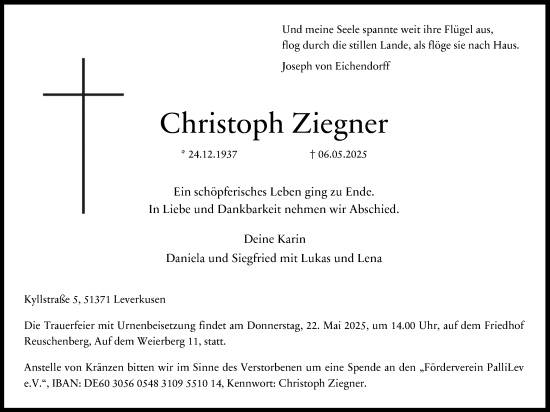 Anzeige von Christoph Ziegner von Kölner Stadt-Anzeiger / Kölnische Rundschau / Express