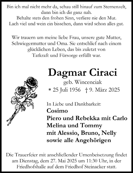 Anzeige von Dagmar Ciraci von  Anzeigen Echo 