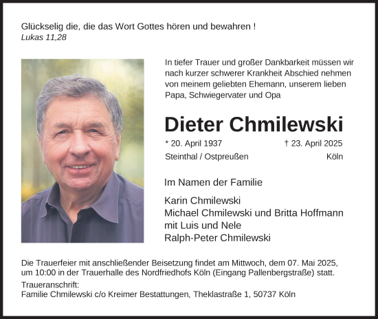Anzeige von Dieter Chmilewski von Kölner Stadt-Anzeiger / Kölnische Rundschau / Express