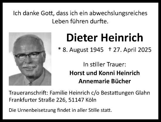 Anzeige von Dieter Heinrich von  EXPRESS - Die Woche 