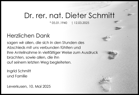 Anzeige von Dieter Schmitt von Kölner Stadt-Anzeiger / Kölnische Rundschau / Express
