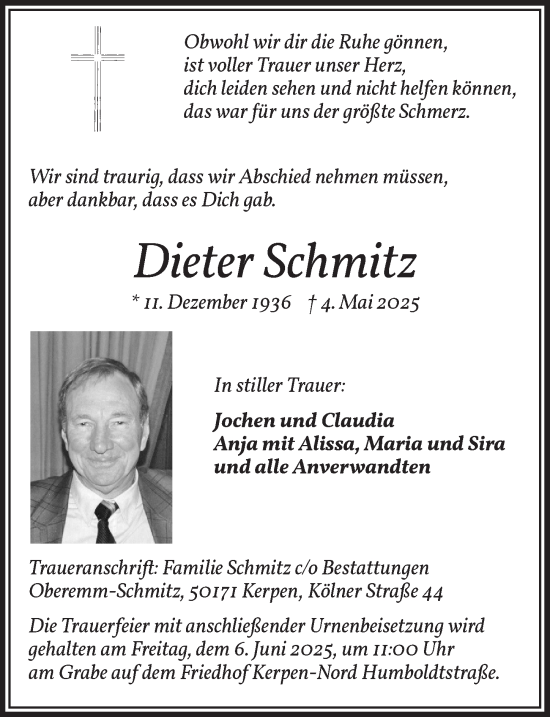 Anzeige von Dieter Schmitz von  Werbepost 