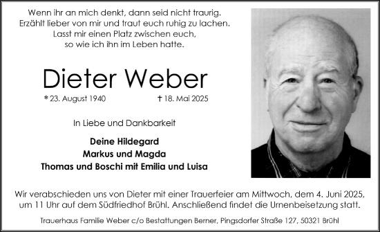 Anzeige von Dieter Weber von  Schlossbote/Werbekurier 