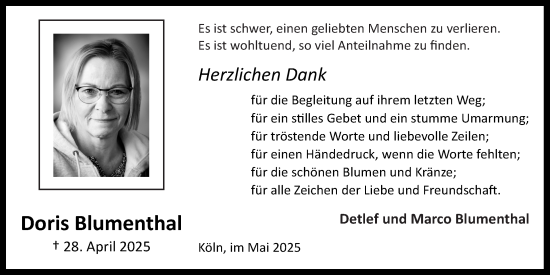 Anzeige von Doris Blumenthal von  EXPRESS - Die Woche 