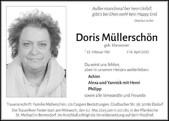Anzeige von Doris Müllerschön von  Werbepost 