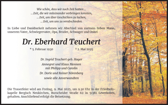 Anzeige von Eberhard Teuchert von Kölner Stadt-Anzeiger / Kölnische Rundschau / Express