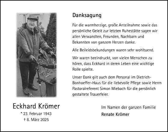 Anzeige von Eckhard Krömer von  Anzeigen Echo 