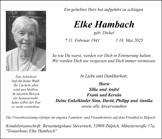 Anzeige von Elke Hambach von  Blickpunkt Euskirchen 