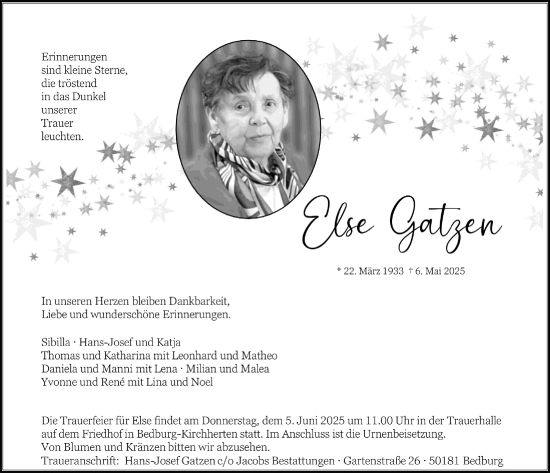Anzeige von Else Gatzen von  Werbepost 