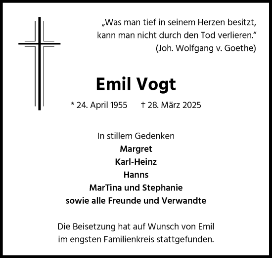Anzeige von Emil Vogt von Kölner Stadt-Anzeiger / Kölnische Rundschau / Express