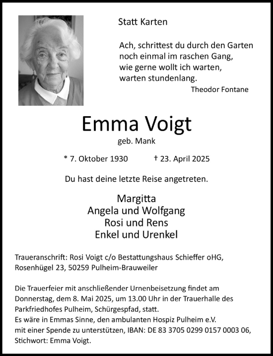 Anzeige von Emma Voigt von  Wochenende 