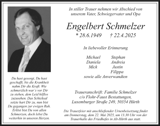 Anzeige von Engelbert Schmelzer von  Wochenende 