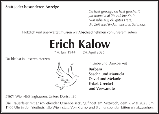 Anzeige von Erich Kalow von  Anzeigen Echo 