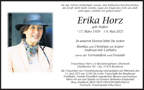 Anzeige von Erika Horz von Kölner Stadt-Anzeiger / Kölnische Rundschau / Express