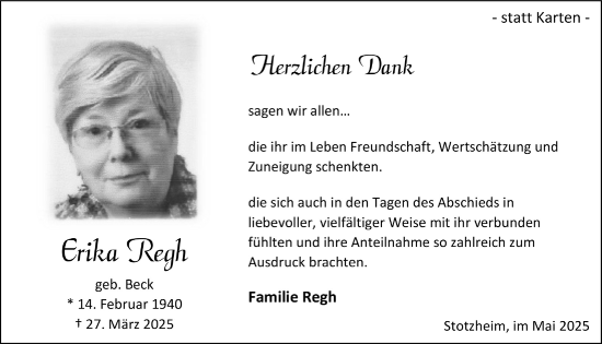 Anzeige von Erika Regh von  Blickpunkt Euskirchen 