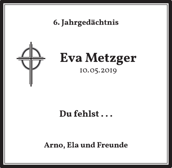 Anzeige von Eva Metzger von  Schaufenster/Blickpunkt 