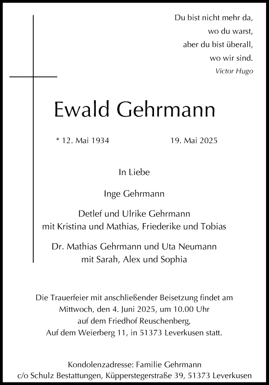 Anzeige von Ewald Gehrmann von Kölner Stadt-Anzeiger / Kölnische Rundschau / Express