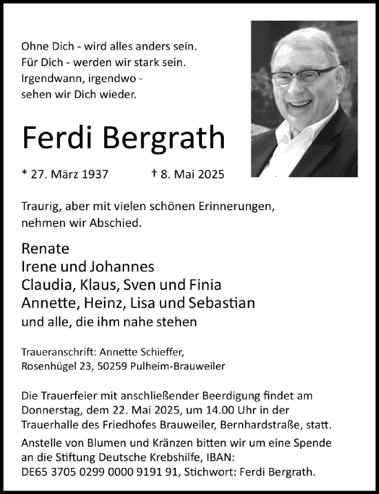 Anzeige von Ferdi Bergrath von  Wochenende 