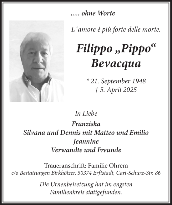 Anzeige von Filippo Bevacqua von  Werbepost 