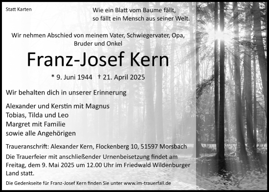 Anzeige von Franz-Josef Kern von  Lokalanzeiger 
