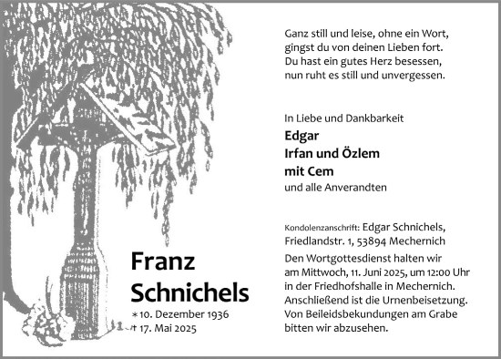 Anzeige von Franz Schnichels von  Blickpunkt Euskirchen 