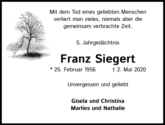 Anzeige von Franz Siegert von Kölner Stadt-Anzeiger / Kölnische Rundschau / Express