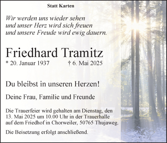 Anzeige von Friedhard Tramitz von Kölner Stadt-Anzeiger / Kölnische Rundschau / Express