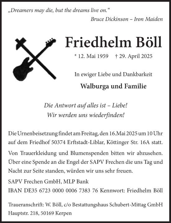 Anzeige von Friedhelm Böll von  Werbepost 
