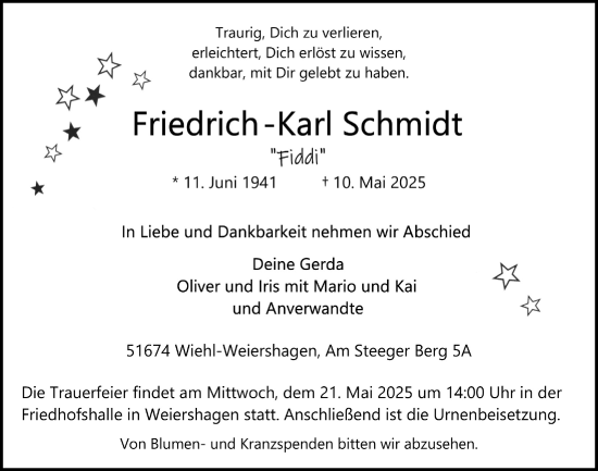 Anzeige von Friedrich-Karl Schmidt von  Anzeigen Echo 