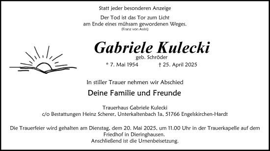 Anzeige von Gabriele Kulecki von Kölner Stadt-Anzeiger / Kölnische Rundschau / Express