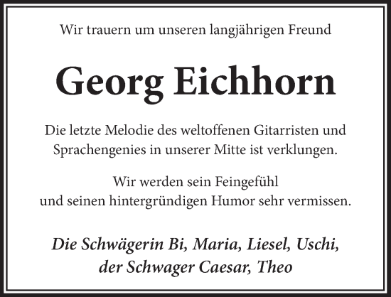 Anzeige von Georg Eichhorn von  Blickpunkt Euskirchen 