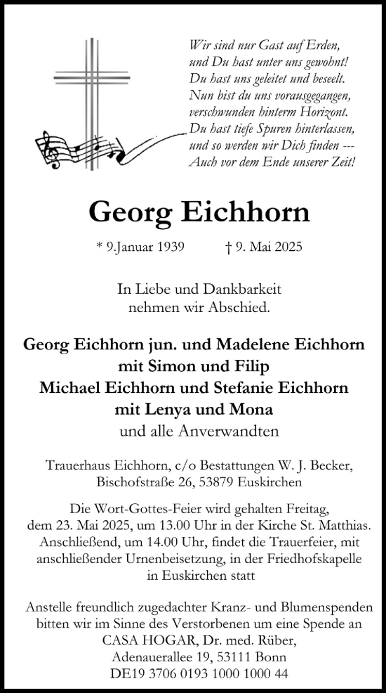 Anzeige von Georg Eichhorn von  Blickpunkt Euskirchen 