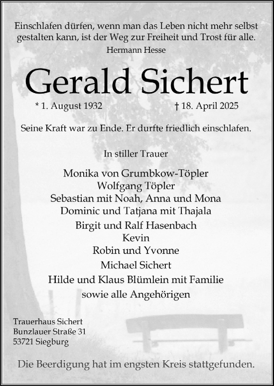 Anzeige von Gerald Sichert von  Extra Blatt 