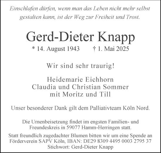 Anzeige von Gerd-Dieter Knapp von Kölner Stadt-Anzeiger / Kölnische Rundschau / Express