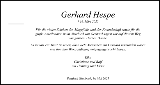 Anzeige von Gerhard Hespe von Kölner Stadt-Anzeiger / Kölnische Rundschau / Express