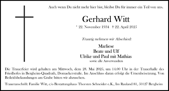 Anzeige von Gerhard Witt von  Werbepost 