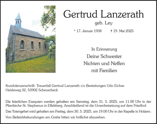 Anzeige von Gertrud Lanzerath von  Blickpunkt Euskirchen 