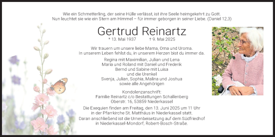 Anzeige von Gertrud Reinartz von Kölner Stadt-Anzeiger / Kölnische Rundschau / Express