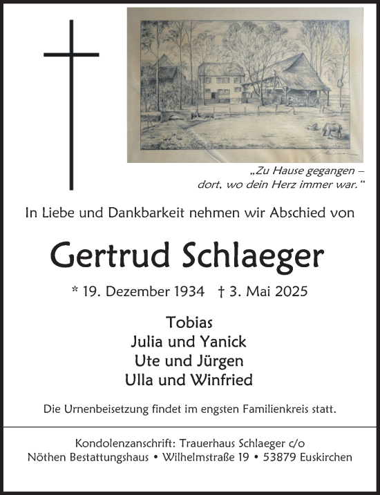 Anzeige von Gertrud Schlaeger von  Blickpunkt Euskirchen 