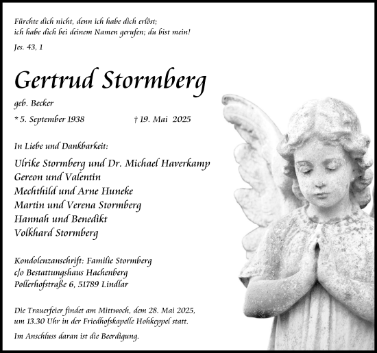 Anzeige von Gertrud Stormberg von Kölner Stadt-Anzeiger / Kölnische Rundschau / Express