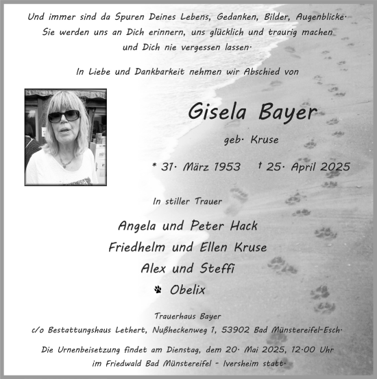 Anzeige von Gisela Bayer von  Blickpunkt Euskirchen 