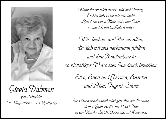 Anzeige von Gisela Dahmen von  Blickpunkt Euskirchen 