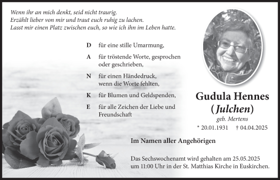 Anzeige von Gudula Hennes von  Blickpunkt Euskirchen 
