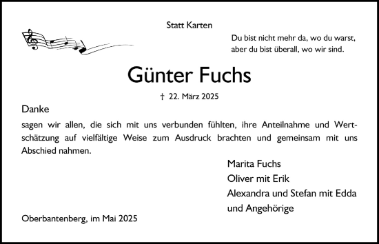 Anzeige von Günter Fuchs von  Anzeigen Echo 